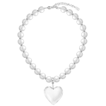White Bead Necklace with Crystal Heart Pendant