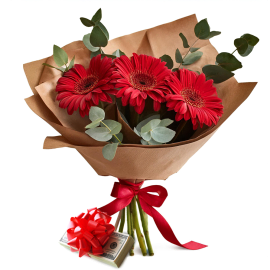 Three Red Gerberas with Cash Bouquet